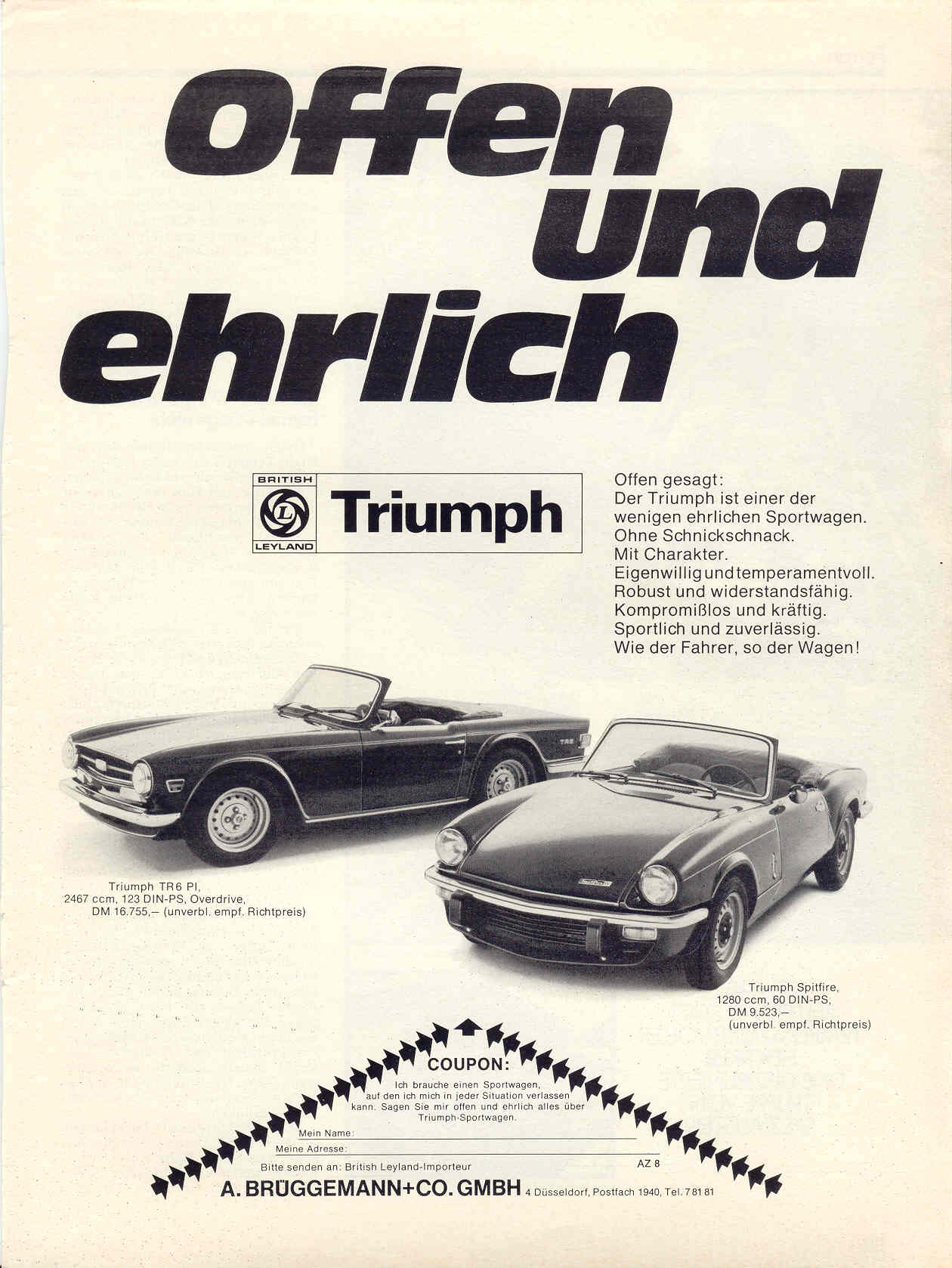 Werbung - Triumph TR6pi und Spitfire 'Offen und Ehrlich'!